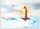 Canvas Schilderijen -Muurdecoratie woonkamer- Handgeschilderd - Lighthouse on Sea - 70X50 cm