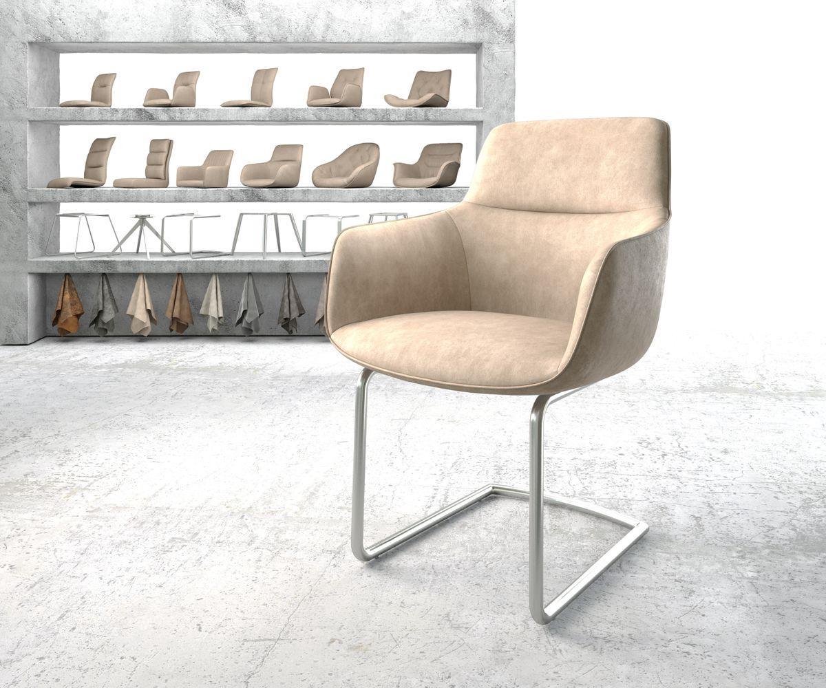 Sledestoel Pejo-Flex sledemodel rond roestvrij staal microvelours beige vintage pocketveer kern