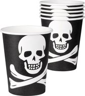 12x Zwarte piraten kinder feestje drinkbekers met doodshoofd print 250 ml - feestartikelen