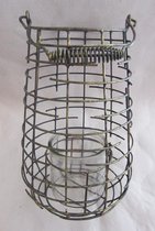 Lantaarn / windlicht van zwart/koper draadijzer met glazen kaarshouder. 30 x 18 cm Ø