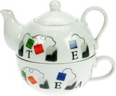 Cosy en Trendy Theepot Met Tas Set D10xh12cm Porselein - (Set van 6) En Yourkitchen E-kookboek - Heerlijke Smulrecepten