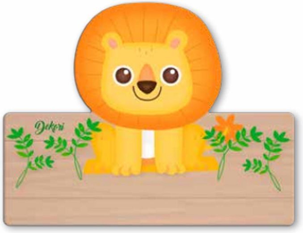 Naambord Leeuw - Kind - Meisje - Jongen - Hout - Dekori - Babykamer - Kinderkamer