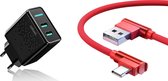 DrPhone - ACC02 - Smart IQ Gaming - 5V 2.4A - 2 USB Poorten + 1 Meter USB-C / Type-C G1 Haakse 90 Graden Oplaad + Data Kabel