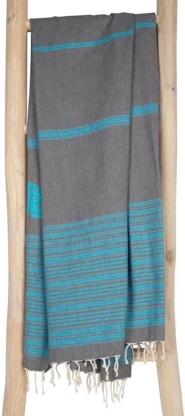 ZusenZomer Hamamdoek XL Fouta BIARRITZ | Ideaal lichtgewicht strandlaken, sauna handdoek | 100x190 cm | 100% katoen - grijs turquoise