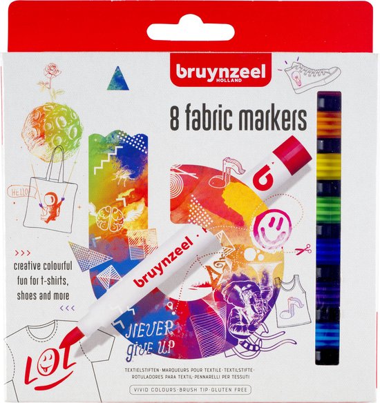 Bruynzeel textielstiften - 8 stuks - fabric markers
