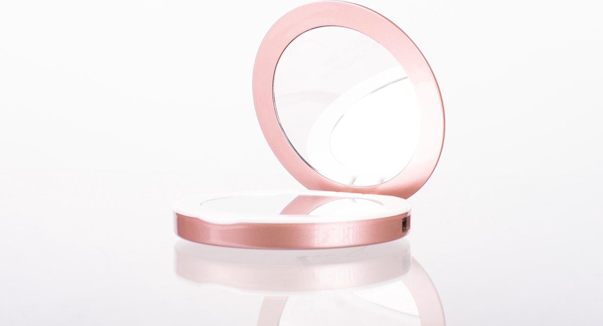Make-up Spiegel Powerbank Led licht Rosé Goud - I-Phone Samsung Oplader  Rond - Handtas... | bol.com