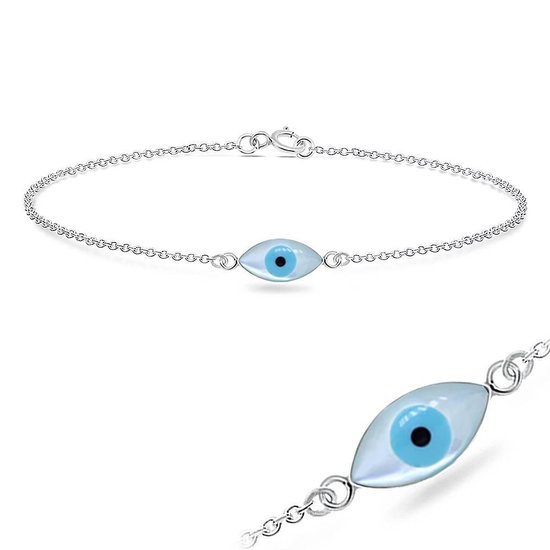 Groot universum Echt niet Desillusie Joy|S - Zilveren boze oog armband 18 cm | bol.com