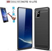 Samsung Galaxy Note 10 Lite / A81 Carbone Brushed Tpu Zwart Cover Case Hoesje - 1 x Tempered Glass Screenprotector CTBL