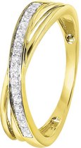Lucardi Dames Ring met 16 diamanten 0,10ct - Ring - Cadeau - 14 Karaat Goud - Geelgoud