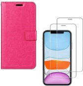 iPhone 11 Pro - Bookcase roze - portemonee hoesje + 2X Tempered Glass Screenprotector