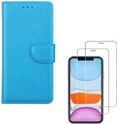 Bookcase Geschikt voor: iPhone 11 Pro Max - turquoise - portemonee hoesje + 2X Tempered Glass Screenprotector
