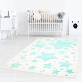 Vloerkleed kinderkamer Sterren 3D - crème/mintblauw 120x120 cm