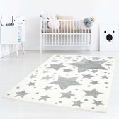 Vloerkleed kinderkamer Sterren 3D - crème/grijs 120x120 cm