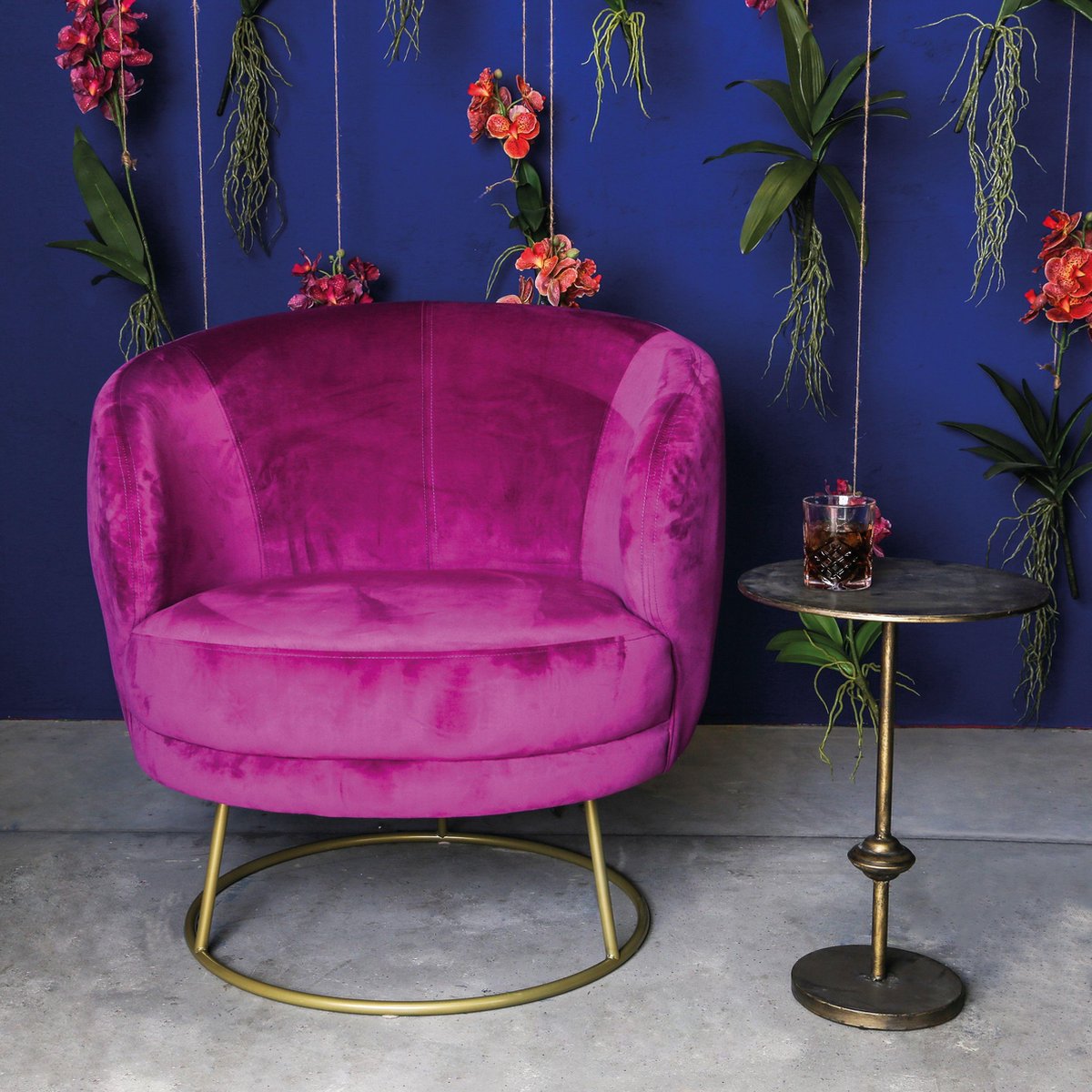 PTMD Xelena velvet purple fauteuil half round brass Iron | bol