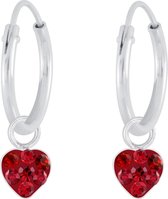 Joy|S - Zilveren oorringen met hartje bedel 4 mm rood kristal