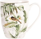 Clayre & Eef Mug 360 ml Blanc Vert Porcelaine Rond Oiseaux Tasse à thé
