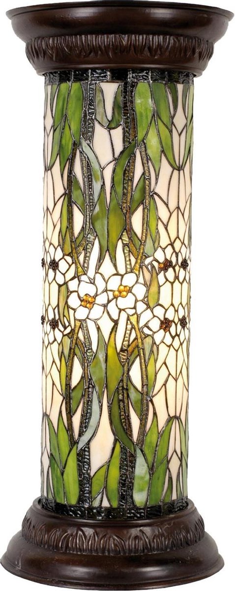 Lumilamp Zuil Tiffany Ø 31x78 cm Groen Wit Glas Bloemen