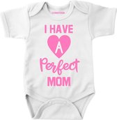 Rompertje baby met tekst-moederdag cadeau-I have a perfect mom-Maat 56-wit-roze