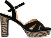 Manfield - Dames - Zwarte suède sandalen met hak - Maat 41