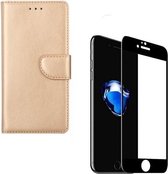iPhone 7 / 8 - Bookcase goud - portemonee hoesje + 2X Full cover Tempered Glass Screenprotector