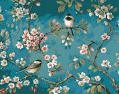 Diamond Painting World - Twee vogeltjes in een bloemen struik – 30x40cm - Diamond painting - Diamond painting pakket – volledig bedekt – Volwassenen