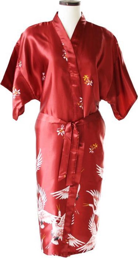 TA-HWA - Dames Kimono - met Kraanvogels - Rood - Maat S