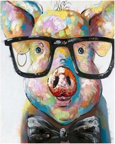 JDBOS ® Schilderen op nummer Volwassenen -  Gekleurde varken met bril - Verven volwassenen - 40x50 cm
