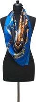 ThannaPhum Luxe zijden sjaal - fel blauw met goudgele print 85 x 85 cm