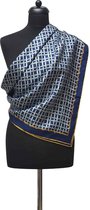 ThannaPhum Luxe zijden sjaal - blauw wit met toefje geel 85 x 85 cm