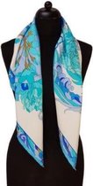 ThannaPhum Luxe zijden sjaal - Wit met lichtblauwe patronen 85 x 85 cm