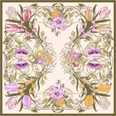 ThannaPhum luxe zijden sjaal - Bruin Beige met paarse bloemen 100 x 100 cm