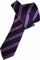 Zijden stropdassen - stropdas heren - ThannaPhum Zijden stropdas donkerblauw met paarse strepen
