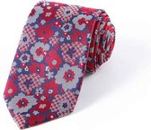 Zijden stropdassen - stropdas heren ThannaPhum Zijden stropdas rood blauw met bloemmotief