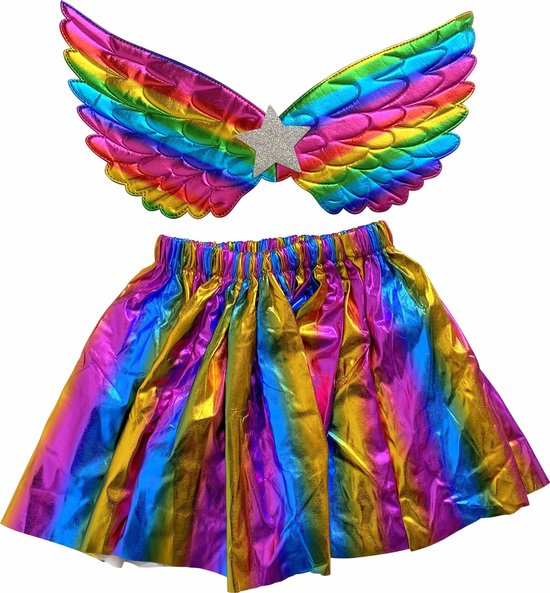 Regenboog jurk verkleed set met vleugels bij eenhoorn jurk  verkleedkleding... | bol.com