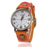 Hidzo Horloge Tijdloos - Ø 35 mm - Oranje  - kunstleer - In Horlogedoosje