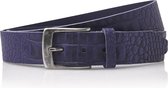 Timbelt 4cm leren jeans riem met kroko print - blauw - 100% leder - Maat 105 - Totale lengte riem 120 cm
