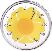 Thermometer voor op raam - RVS/plexiglas met gele bloem