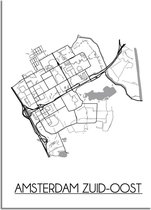 DesignClaud Amsterdam Zuid-Oost Plattegrond poster A4 + Fotolijst wit (21x29,7cm)