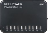 RealPower Powerstation 120 - Station de charge professionnelle avec 10 ports USB max.120W noir