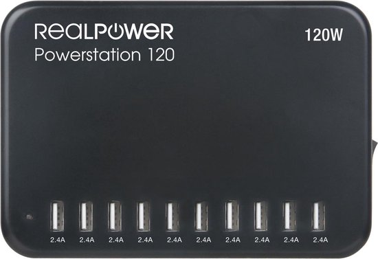 RealPower Powerstation 120 - professioneel oplaadstation met 10 USB poorten  max. 120W... | bol.com