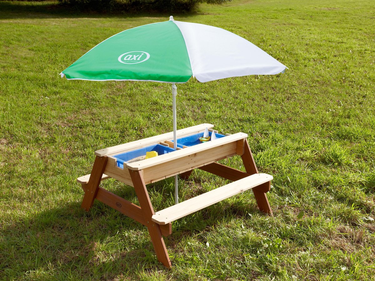 AXI Nick Zand & Water Picknicktafel in Bruin - Met in hoogte verstelbare Parasol in Groen/Wit - Multifunctionele Picknick tafel van FSC hout - Picknick tafel voor kinderen van hout — afbeelding 8
