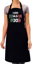I love Italian food barbecueschort / keukenschort zwart met kleuren Italiaanse vlag voor dames - Italiaans eten keukenschort