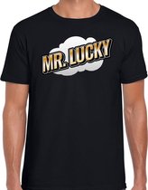 Mr. Lucky fun tekst t-shirt voor heren zwart in 3D effect M