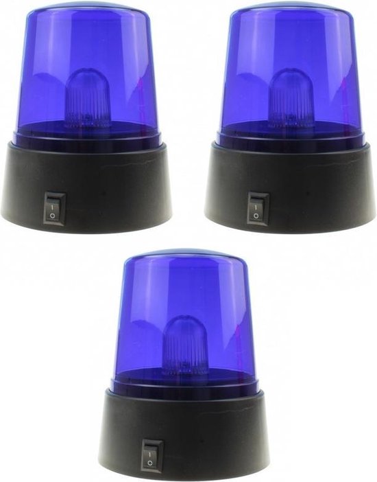 Set van 3x Politie zwaailamp/zwaailicht met blauw LED licht 11 cm - Politie speelgoed voor kinderen