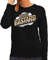 You lazy Bastard fun tekst sweater voor dames zwart in 3D effect L