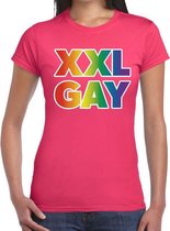 Regenboog XXL gay pride fuchsia t-shirt voor dames M