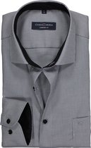 CASA MODA comfort fit overhemd - zwart - grijs met wit structuur mini dessin (contrast) - Strijkvrij - Boordmaat: 50