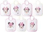 MINNIE 7 slabbetjes Geboorte bedrukt hoofd Minnie Lace 22 x 27 cm