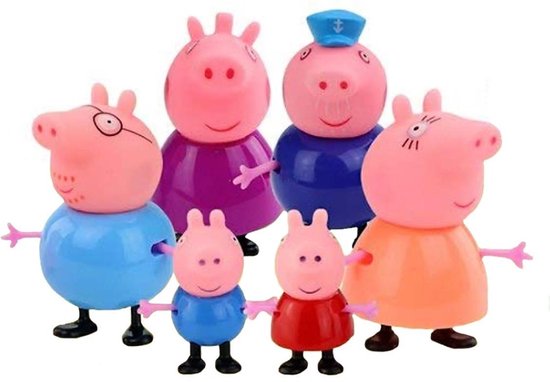 Peppa Pig Familie - Complete Gezin + Opa en Oma - 6 stuks - Speelfiguren - Peppa Big - George Pig - Peppa Pig