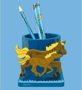 Potlodenkoker met 24 Potloden Paard hand geschilderd Blauw